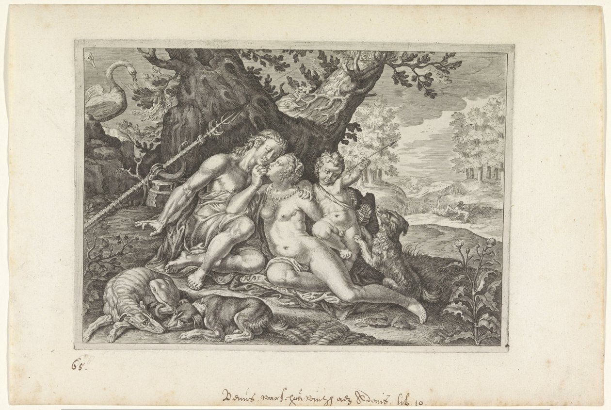 Venus varnar Adonis Ovidius metamorfoser (serietitel) av Crispijn van de Passe (II)
