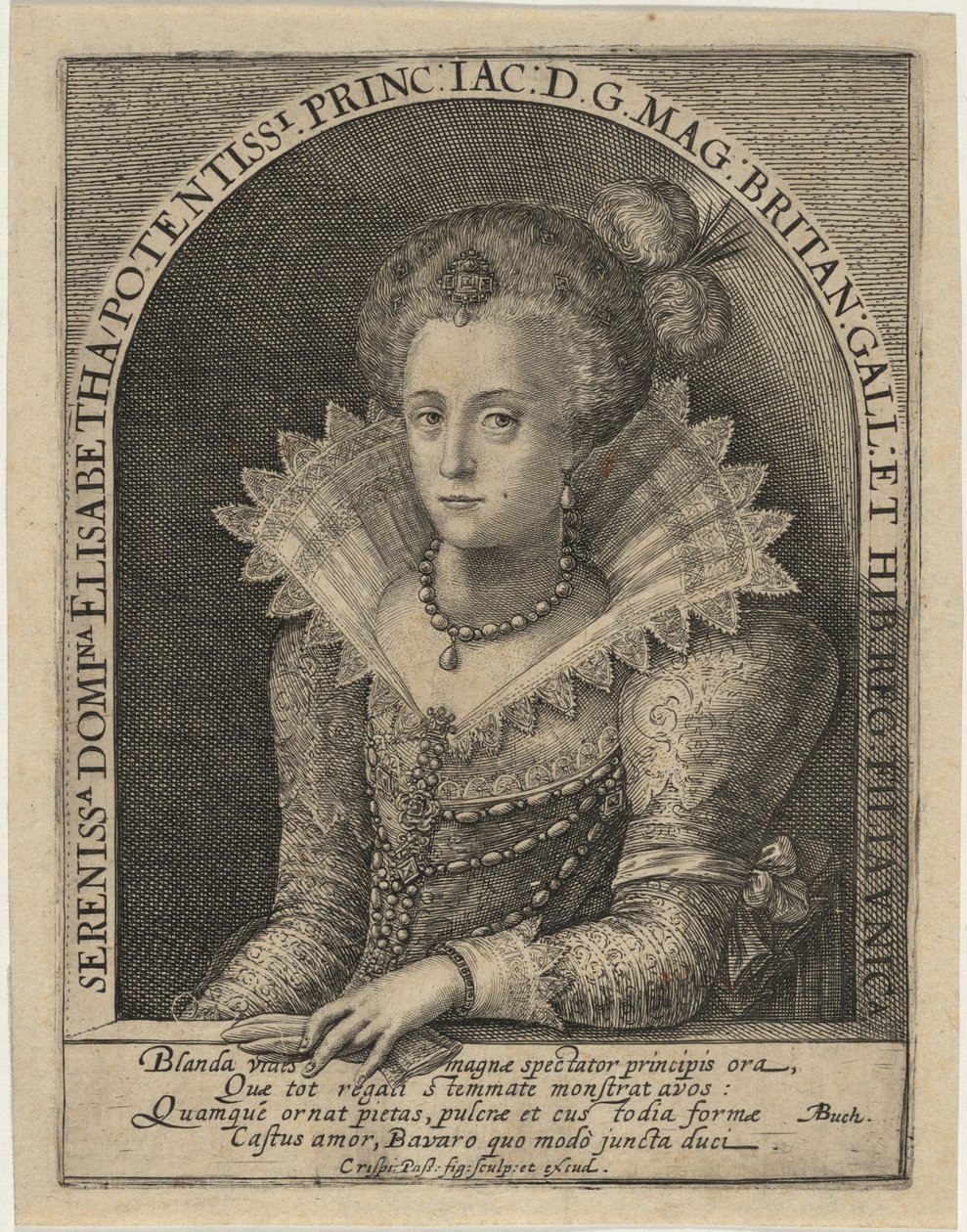 Elizabeth, prinsessa, hustru till kurfursten Fredrik V, kung av Böhmen av Crispijn van de Passe I