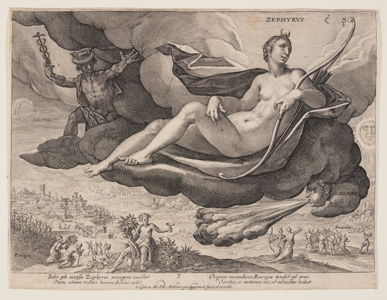 Zephyrus, från The Winds av Crispijn van de Passe I