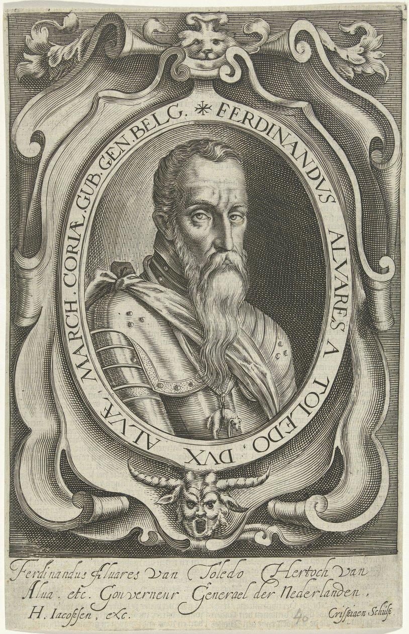 Porträtt av Ferdinand Alvarez de Toledo, hertog van Alva av Crispijn van den Queborn
