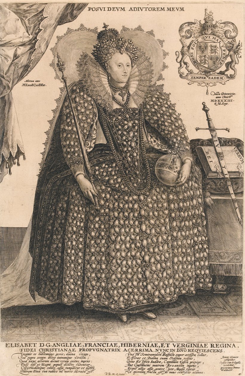 Elizabeth, drottning av England, ca 1603 (gravyr) av Crispin I de Passe