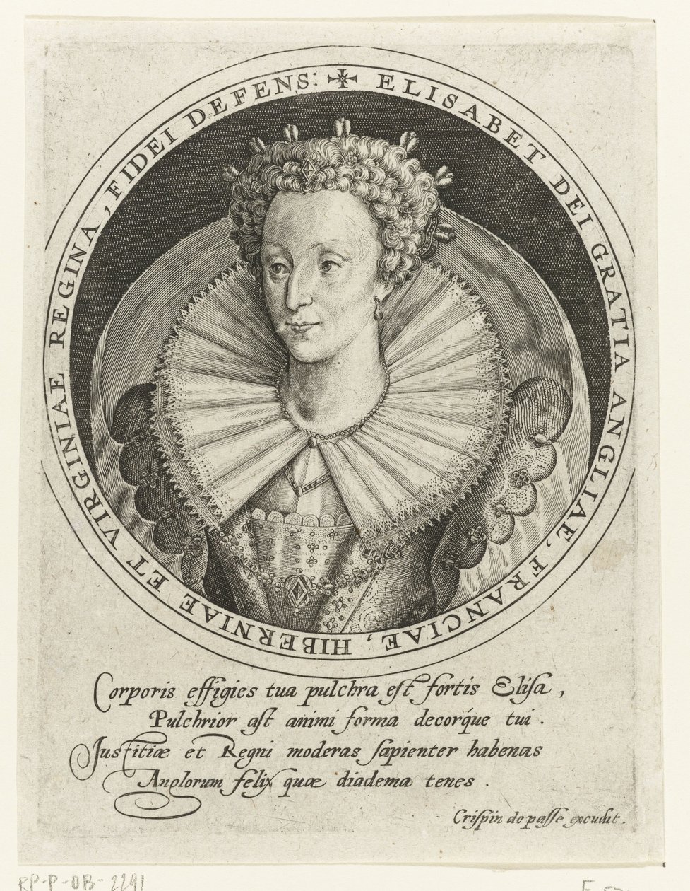 Porträtt av drottning Elizabeth I av England av Crispin I de Passe
