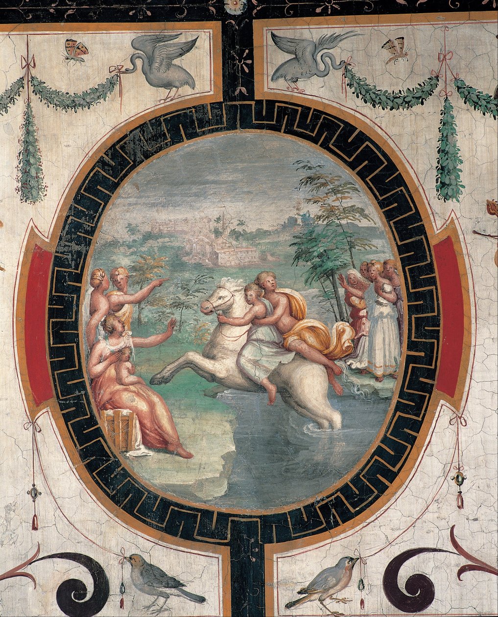 Clelia crossing the Tiber on a horse  av Cristofano Gherardi