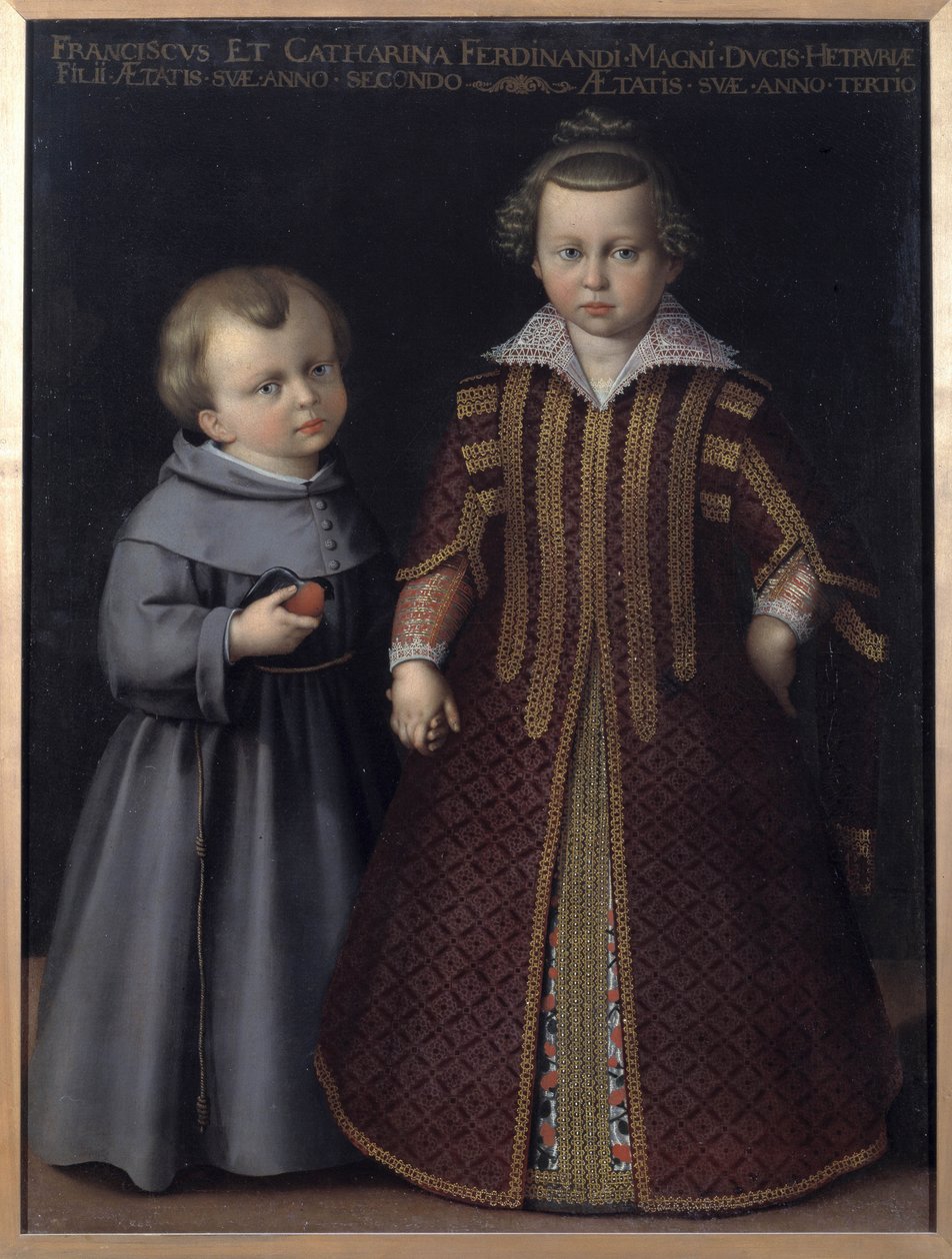 Porträtt av Francis och Catherine de Medicis (Francesco et Caterina de Medici), Ferdinands barn (olja på duk) av Cristofano Allori