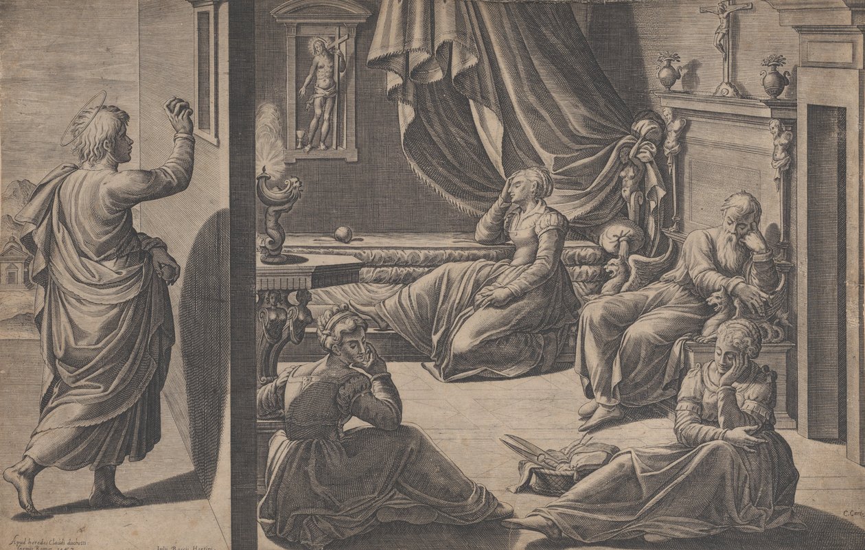 Sankt Nikolaus av Bari och de tre fattiga flickorna, 1587. av Cristofano Cartaro