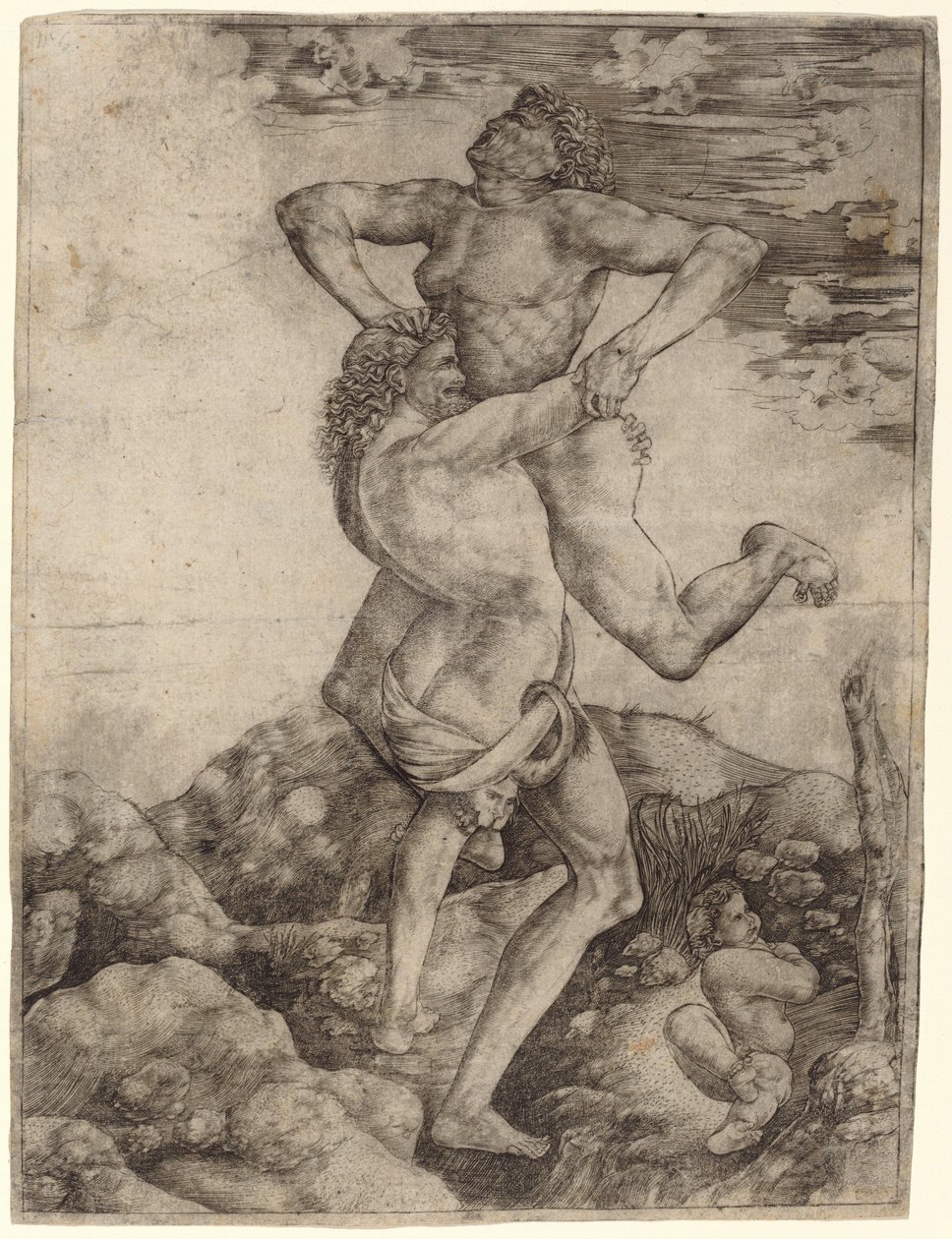 Hercules och Antaeus av Cristofano Robetta, after Antonio del Pollaiuolo