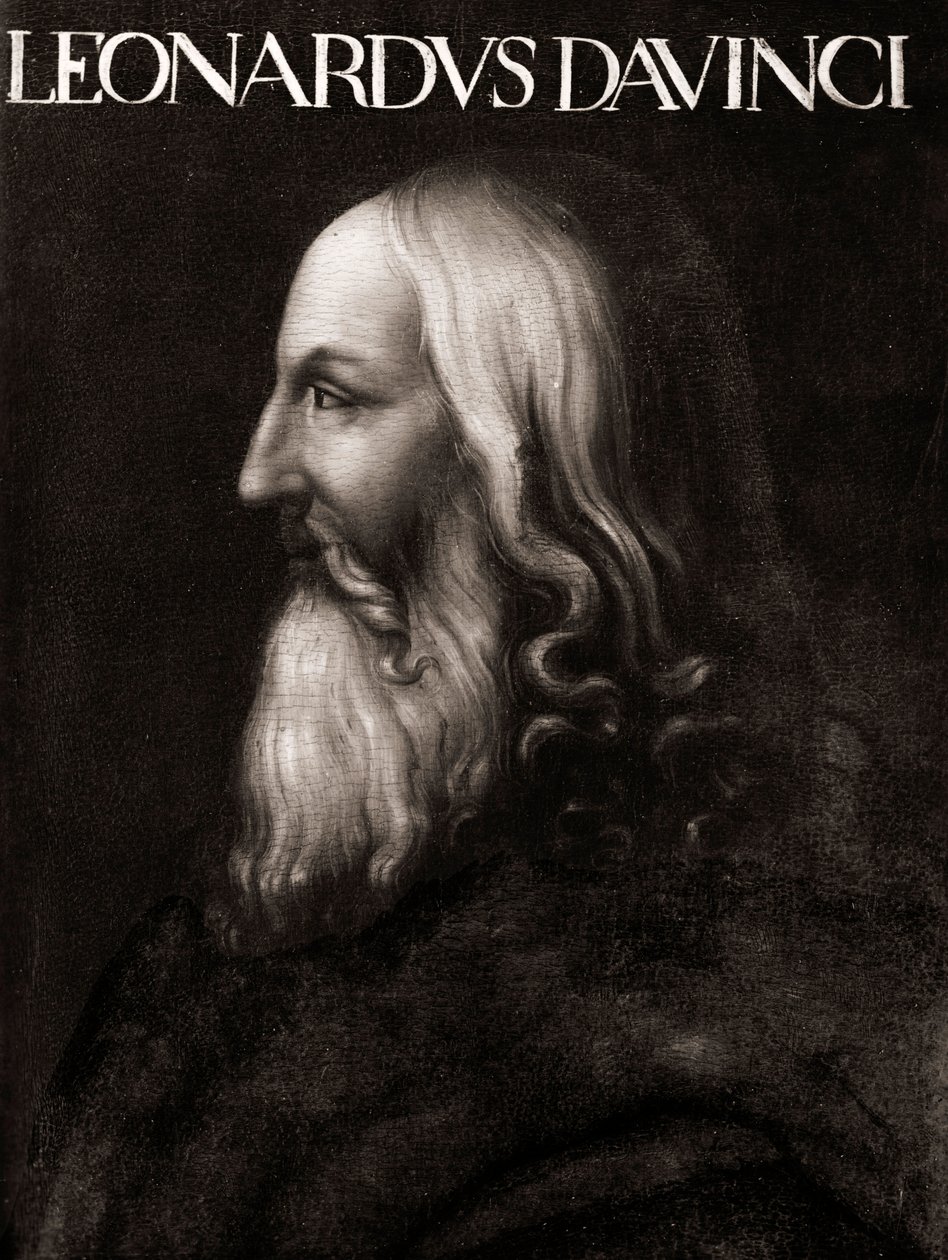 Porträtt av Leonard da Vinci (Leonardo da Vinci) (1452 - 1519) - Anonym målning - Uffizi-museet Florens av Cristofano dell