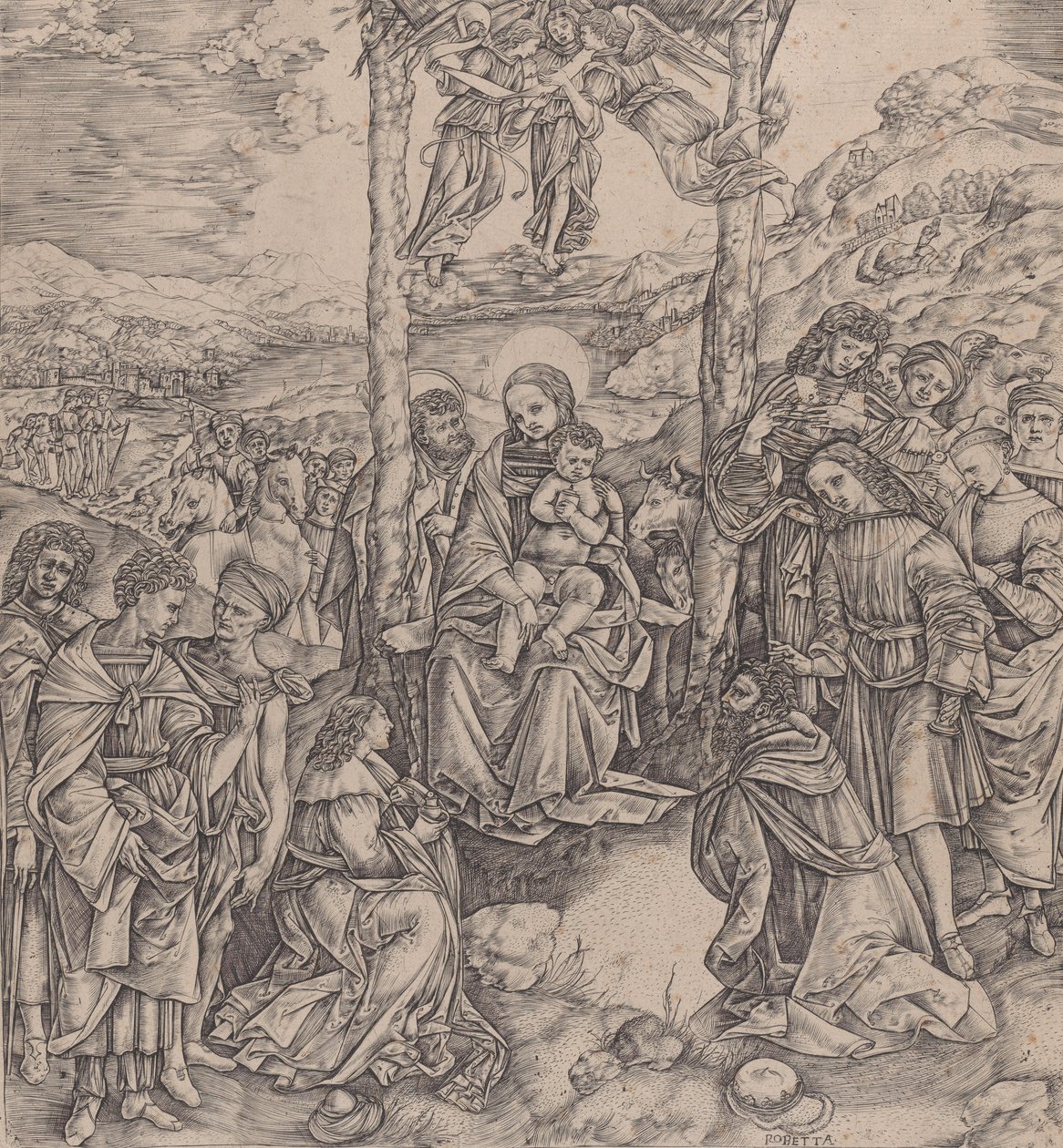 Tillbedjan av Magi, 1500-10. av Cristofano di Michele Martini