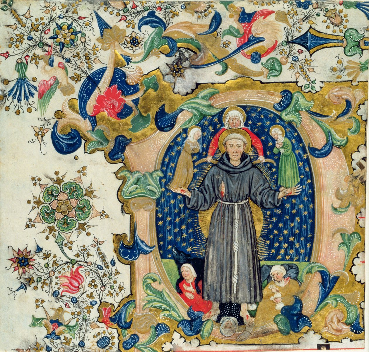 Den helige Franciskus i ära omgiven av kyskhet, fattigdom och lydnad med lust och girighet vid sina fötter av Cristoforo Cortese