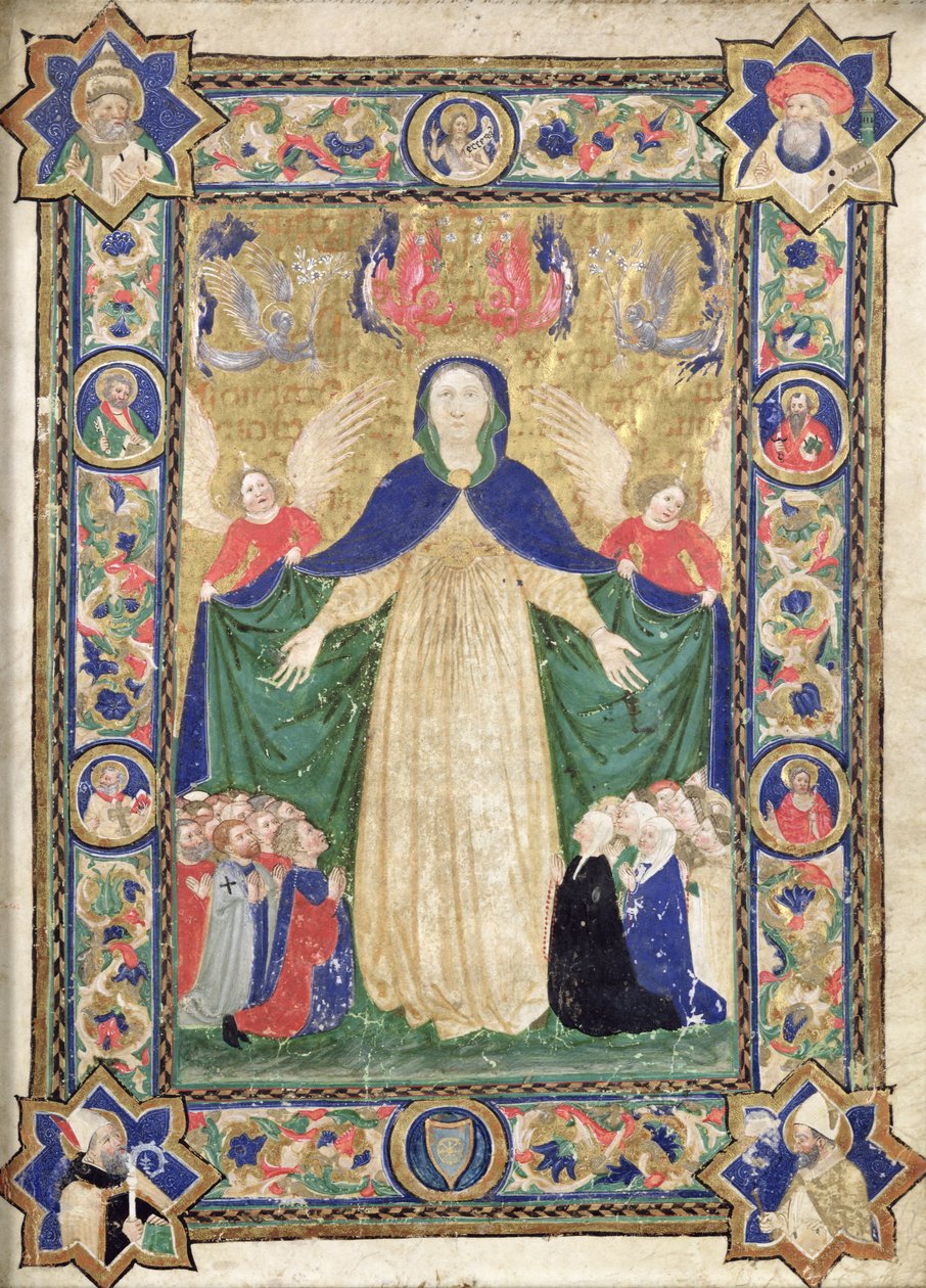 Virgin of the Misericordia, frontispice från en bok från School of the Trinity of the Teutonic Friars, 1422 av Cristoforo Cortese