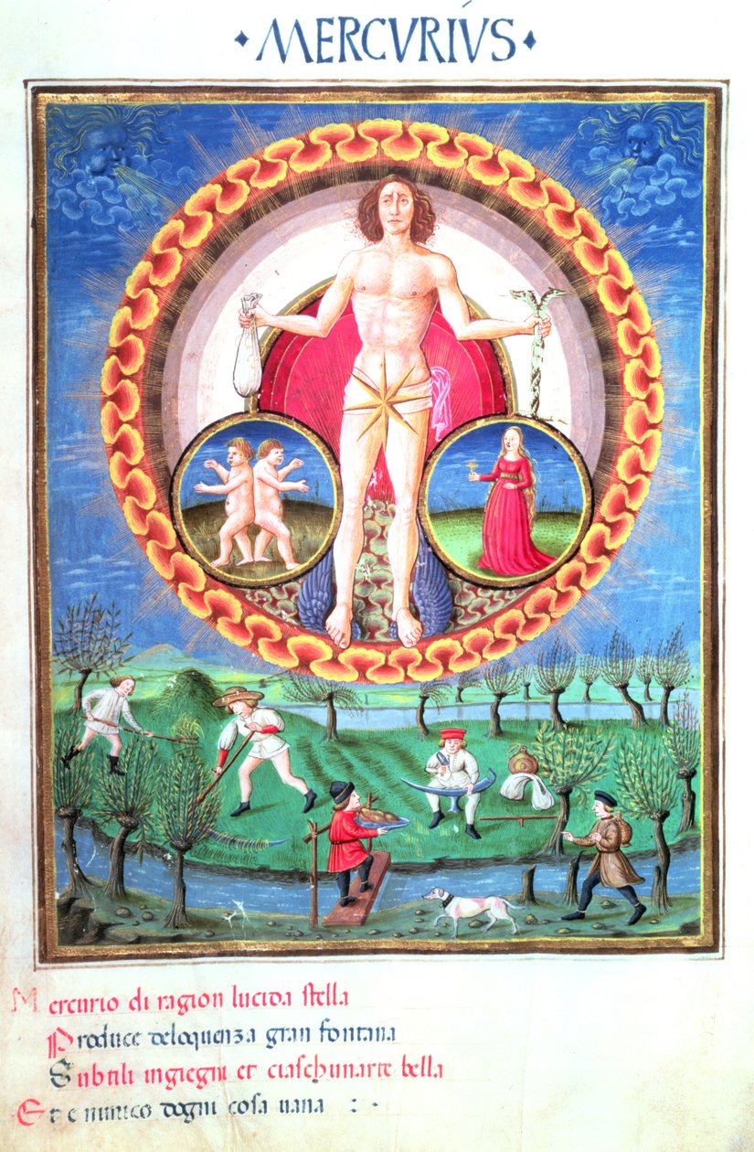 Ms Lat. 209 Planeten Merkurius, med stjärntecknen Tvillingarna och Jungfrun, från 