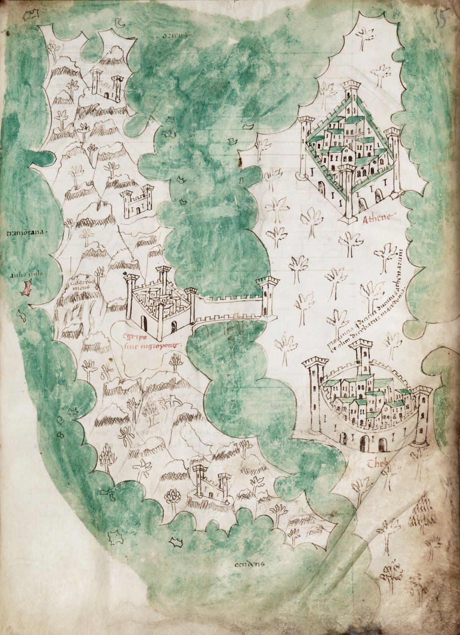 Euboea och Aten, ca 1420 (Vellum) av Cristoforo Buondelmonti
