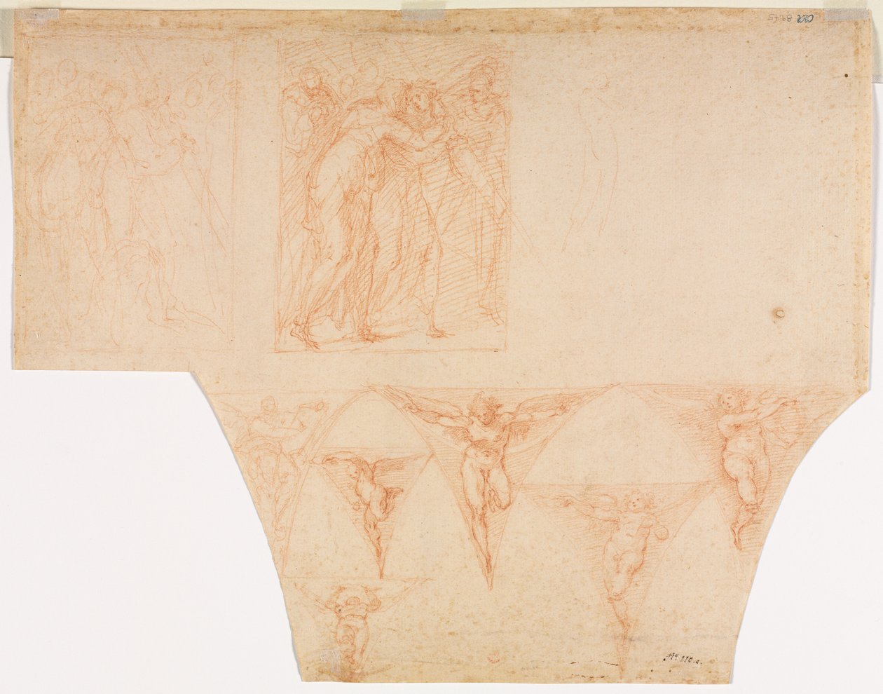 Studies for Christ Meeting His Mother..., Studies of an Angel in a Pendentive verso, 15991604. av Cristoforo Roncalli