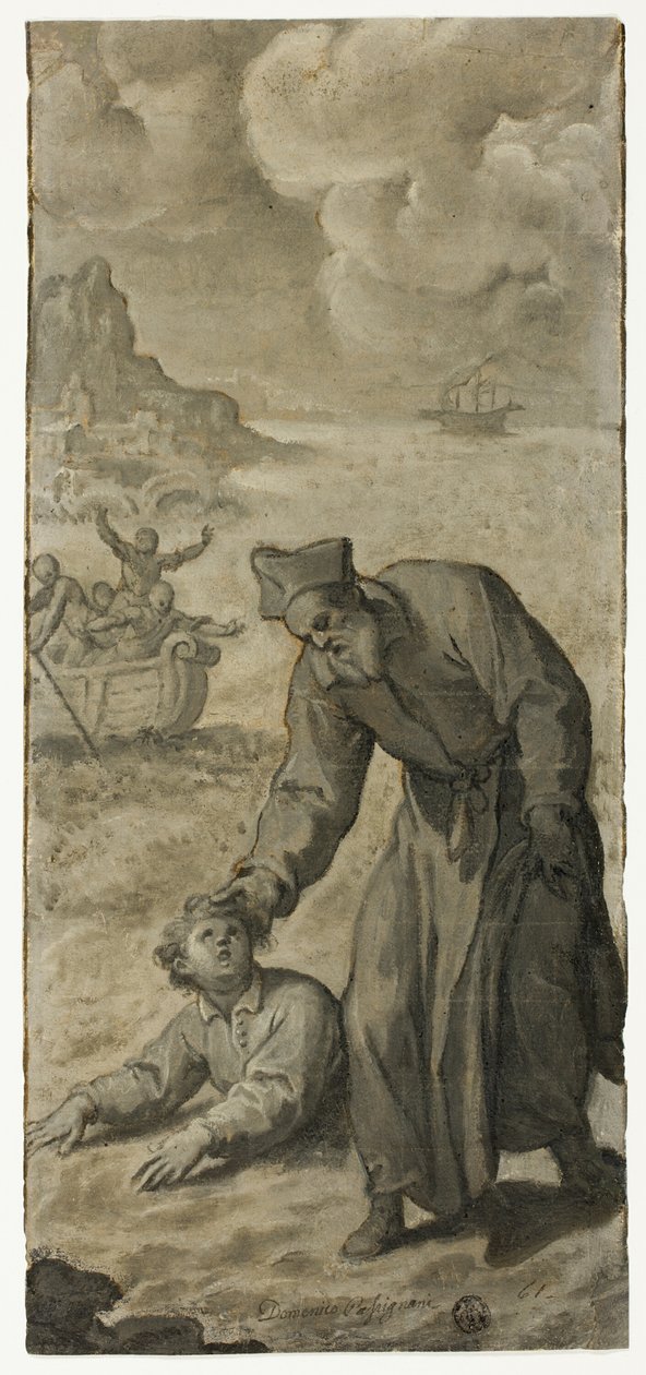 Studie för Saint Philip Neri Rescuing a Drowning Youth av Cristoforo Roncalli
