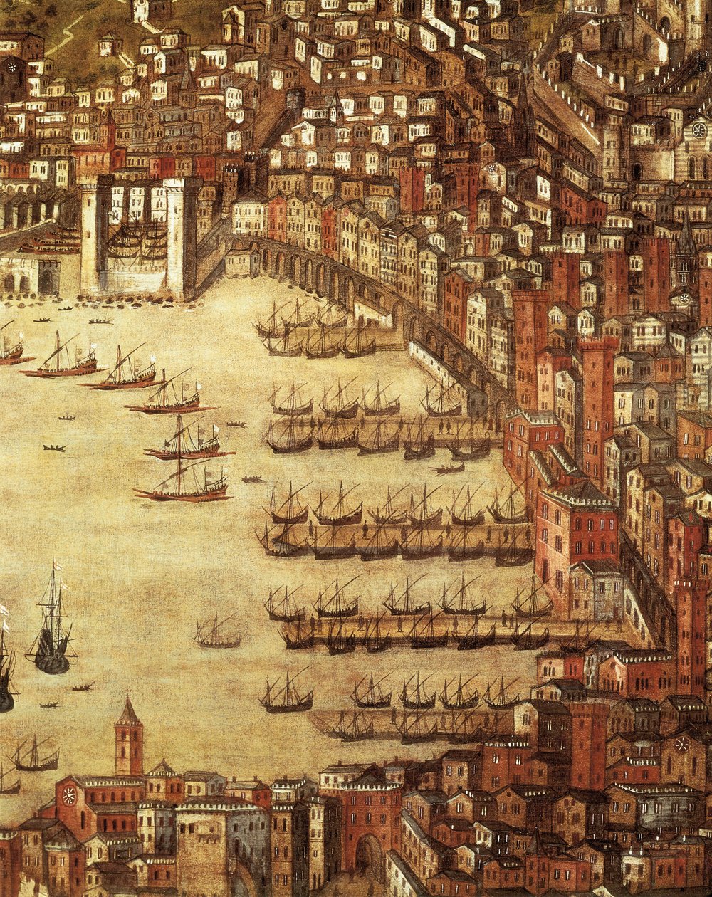 Utsikt över Genua och dess slott (detalj) 1597 (olja på duk) av Cristoforo de Grassi