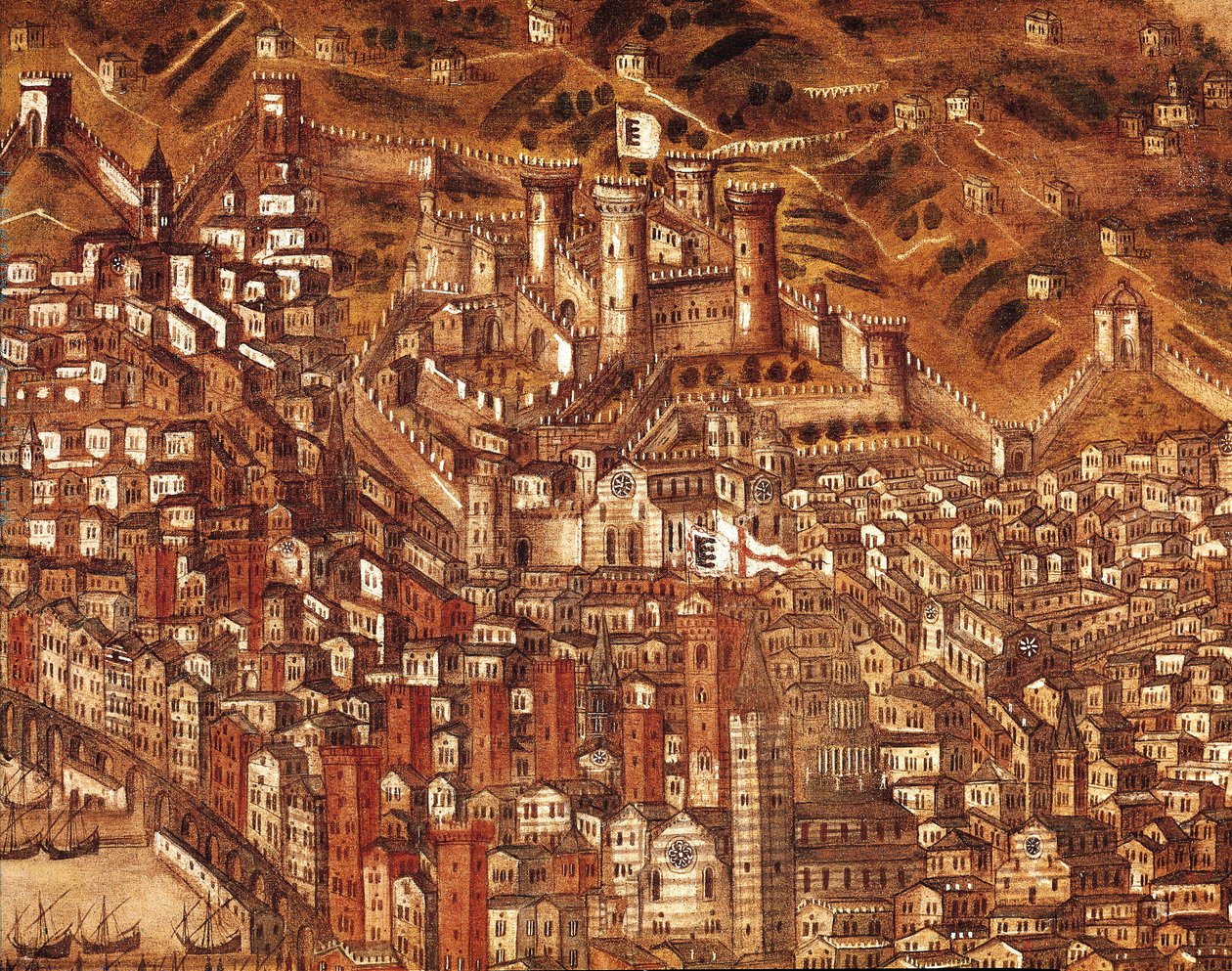 Utsikt över Genua och dess slott (detalj) 1597 (olja på duk) av Cristoforo de Grassi
