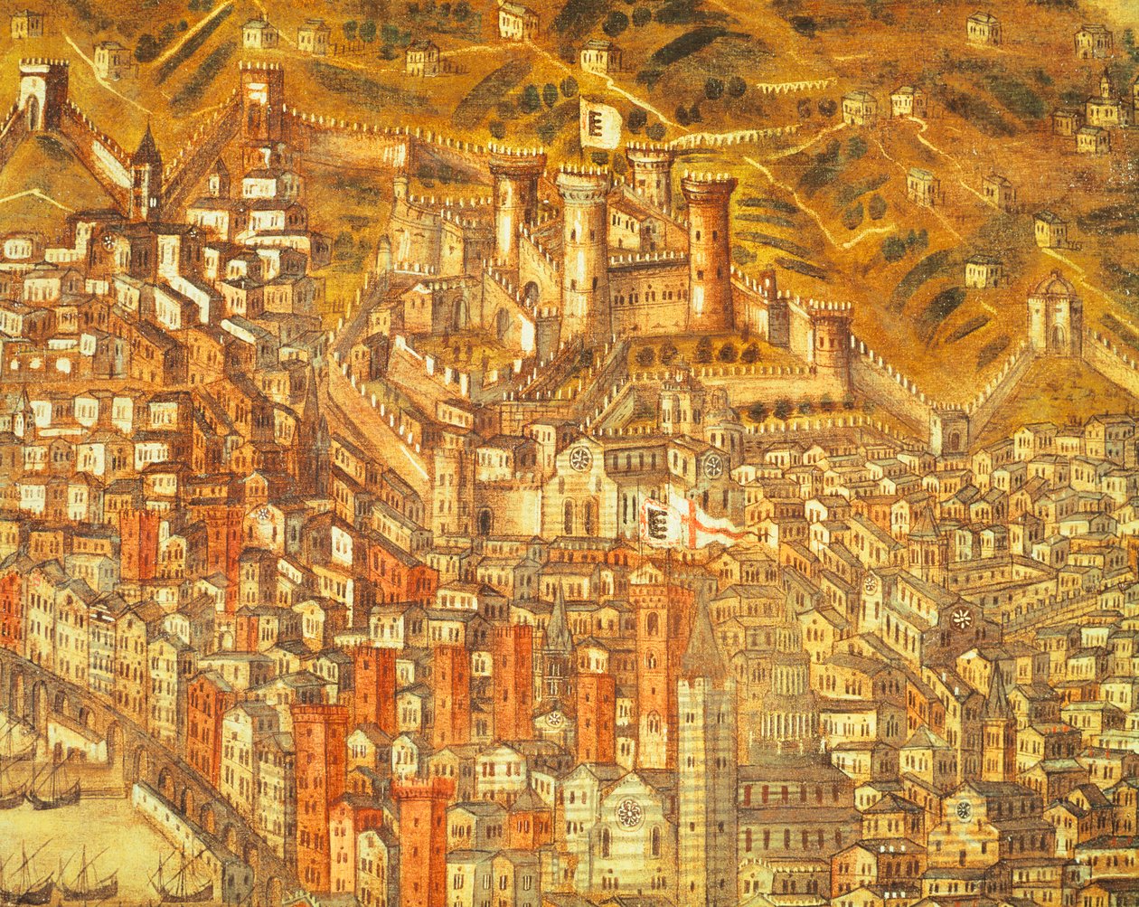 Utsikt över Genua och dess slott (detalj) 1597 (olja på duk) av Cristoforo de Grassi
