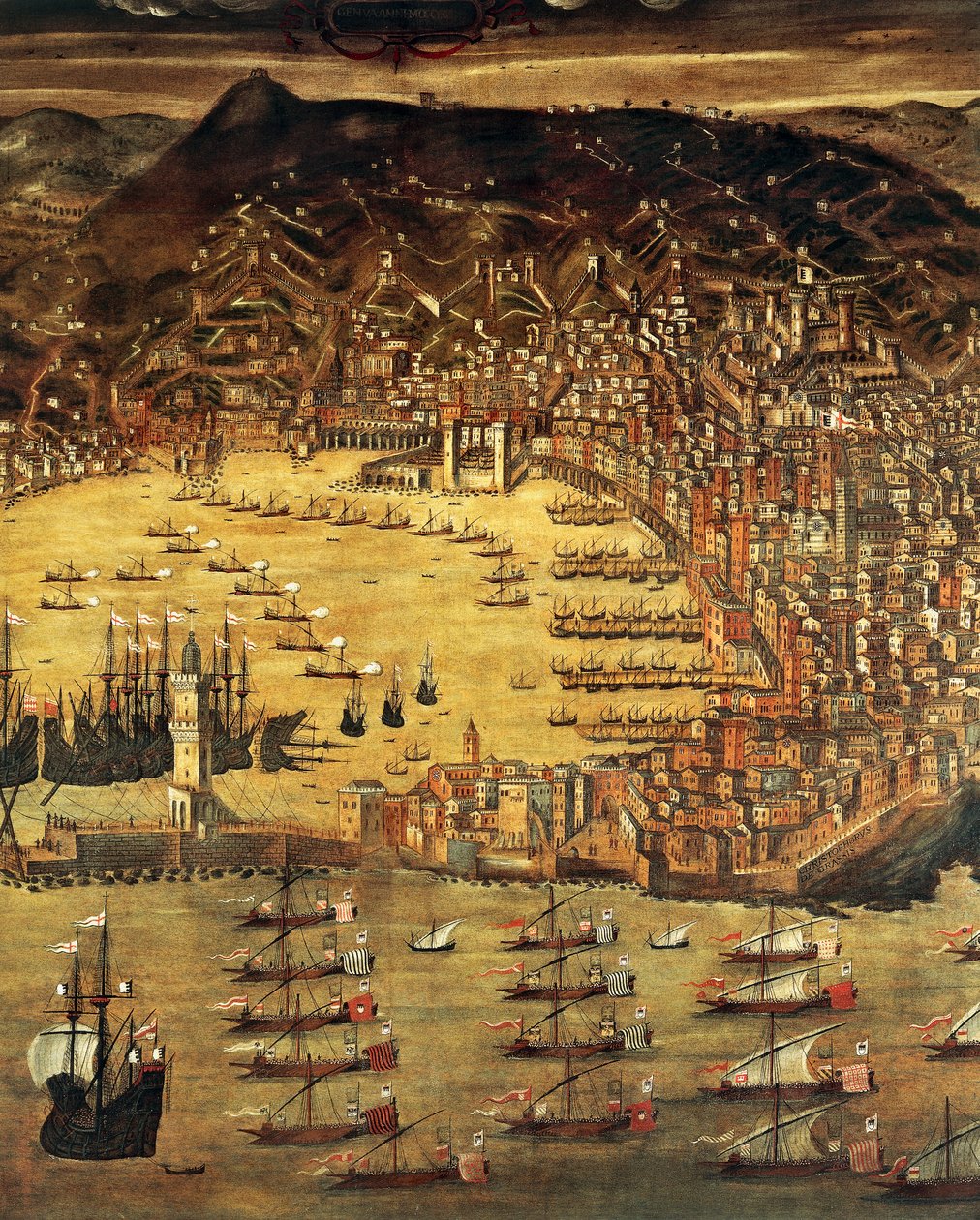 Utsikt över Genua och dess hamn, målning av Cristoforo Grassi (1565-1598), Italien av Cristoforo de Grassi