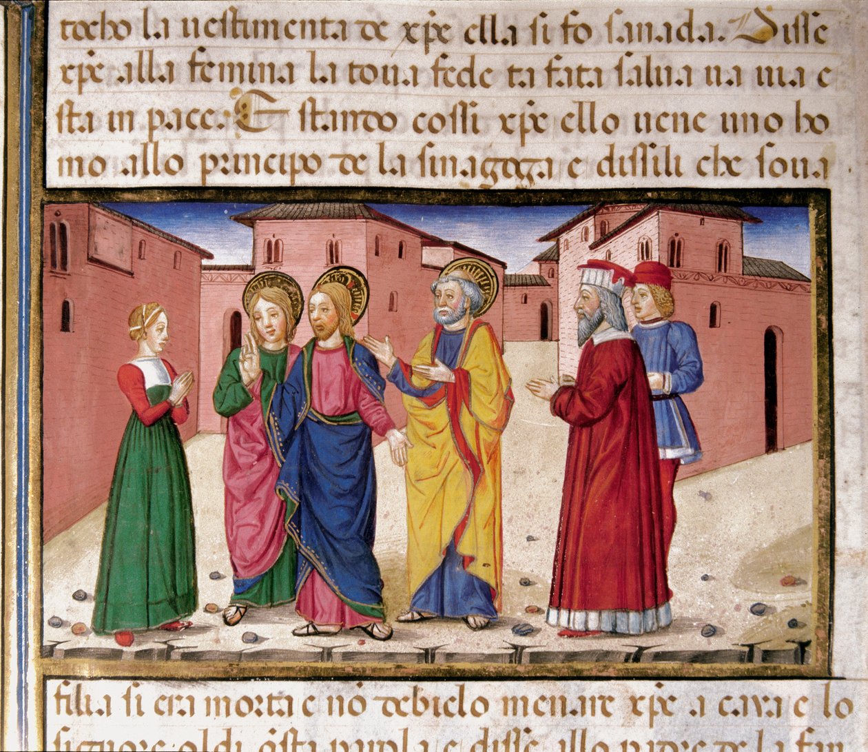 Jesus tilltalar kvinnan som är skyldig till äktenskapsbrott Miniatyr av Cristoforo De Predis (1440-1486) efter Nya testamentets historia (fol. 61) av Cristoforo De Predis