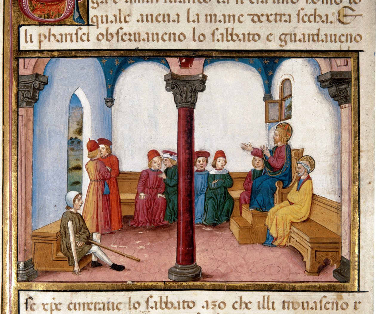 Jesus krigar mannen med torrhandsminiatyren av Cristoforo De Predis (1440-1486) efter Nya testamentets historia (fol. 81) av Cristoforo De Predis