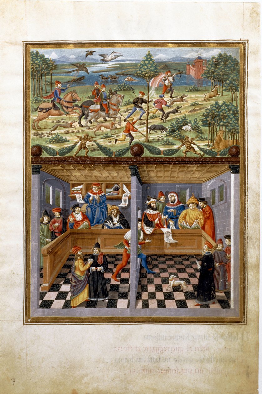 Jupiters inflytande: jakt och hov. (miniatyr, ca 1470) av Cristoforo De Predis