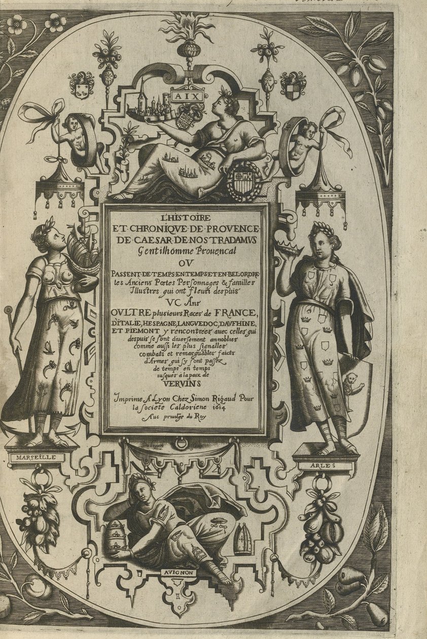 Titelsidan för Provences historia och krönika, 1614 av César de Nostredame