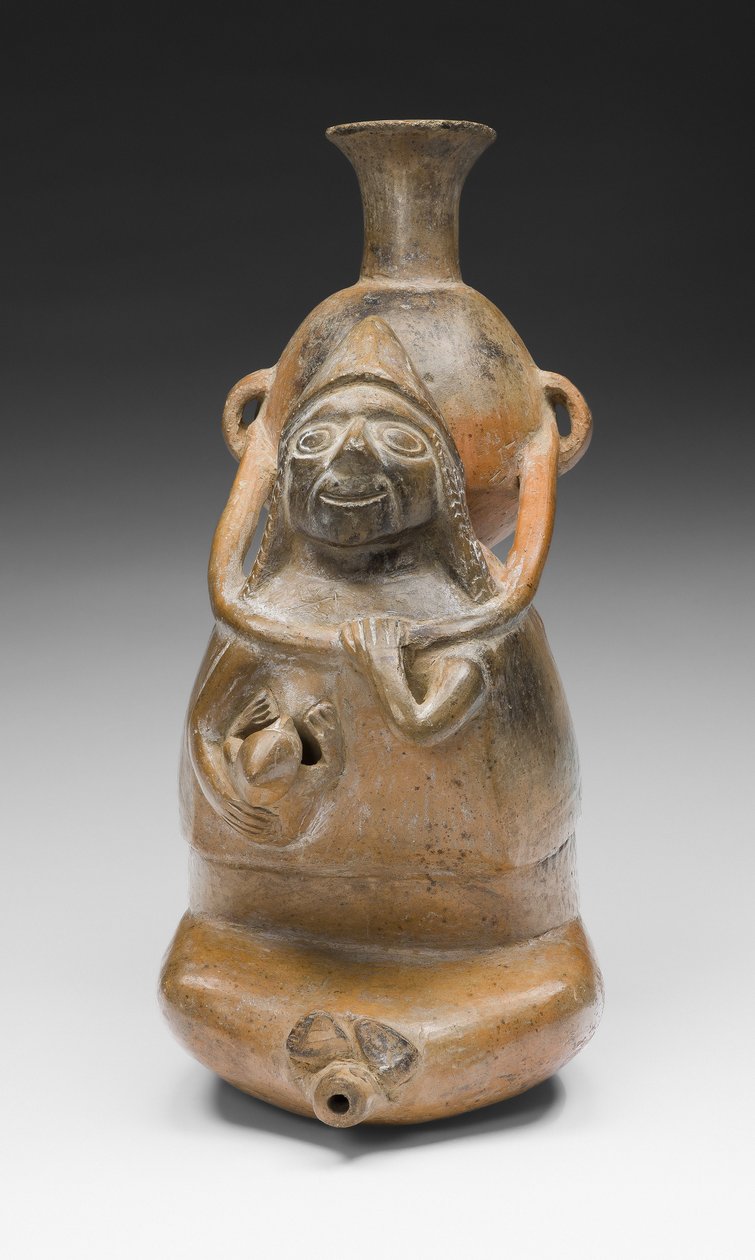 Rituellt kärl som representerar en kvinna som bär ett kärl (Aryballos) och vårdar ett barn, 1200-1450 e.Kr. (keramik och pigment) av Culture Chimu