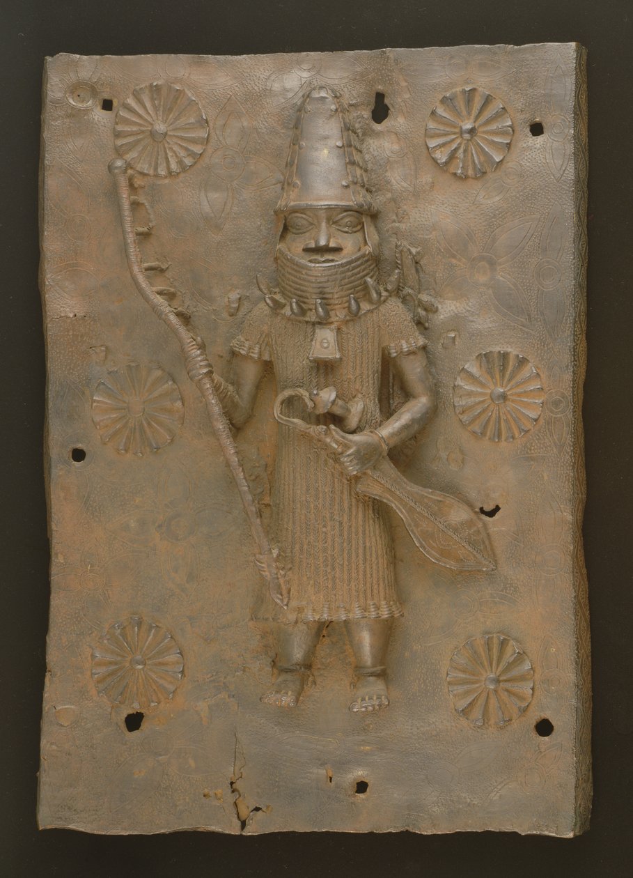Minnesplakett föreställande krigare, Benin, Nigeria (brons) av Culture Edo