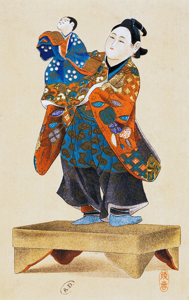 Dockspelare med dockteater, dockteater, ukiyo-e konsttryck, reproduktion från träsnitt, japansk civilisation, Edo-perioden av Culture Edo