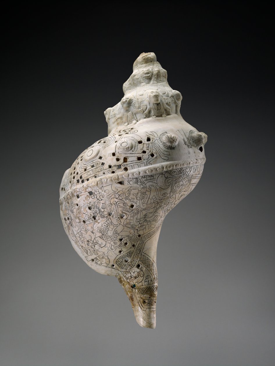 Himmelssnäcka med dödskallar, AD 900-1521 (skal) av Culture Huastec