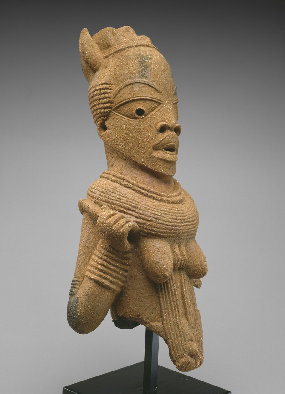 Huvud och överkropp av en kvinnlig figur, Jos Plateau-regionen, Nigeria, 500 BC-AD 200 (lergods) av Culture Nok