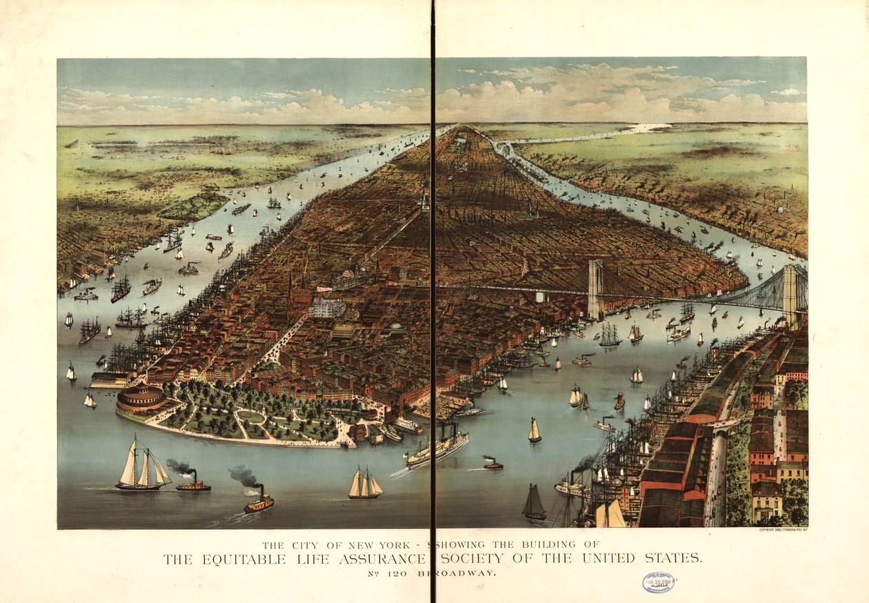 Staden New York. av Currier and Ives Equitable Life Assurance Society Of The United States