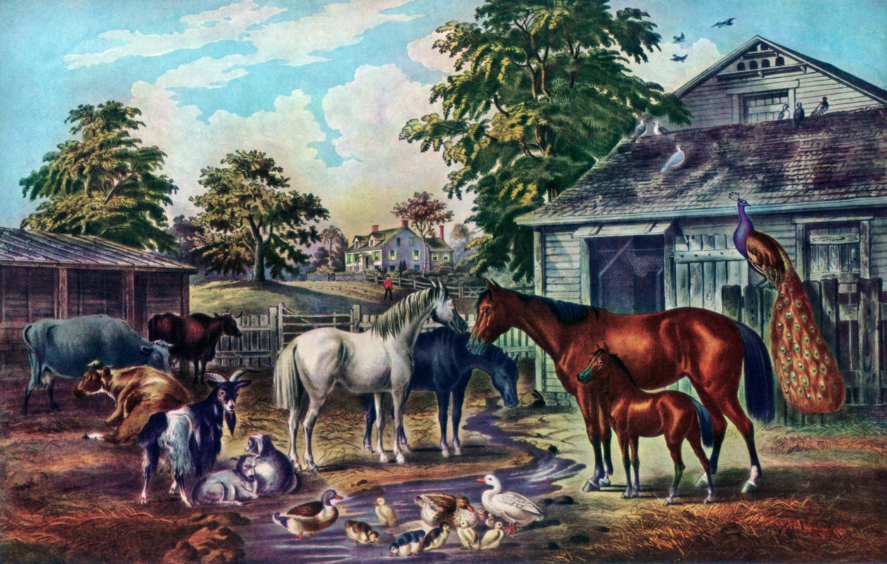 American Farm Yard in the Morning, 1857 av Currier and Ives