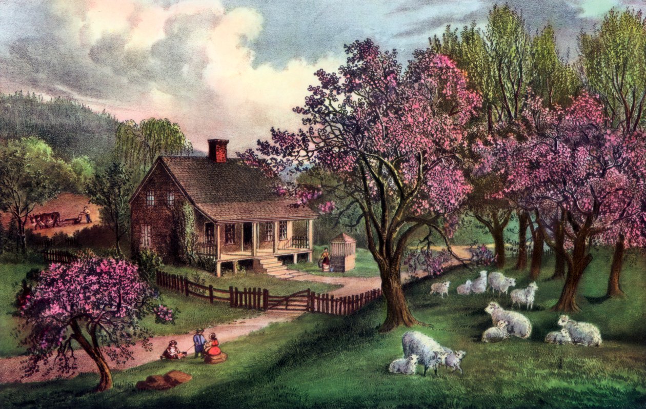 American Homestead våren 1869 av Currier and Ives