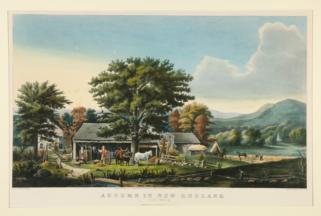 Höst i New England: Cidertillverkning av Currier and Ives