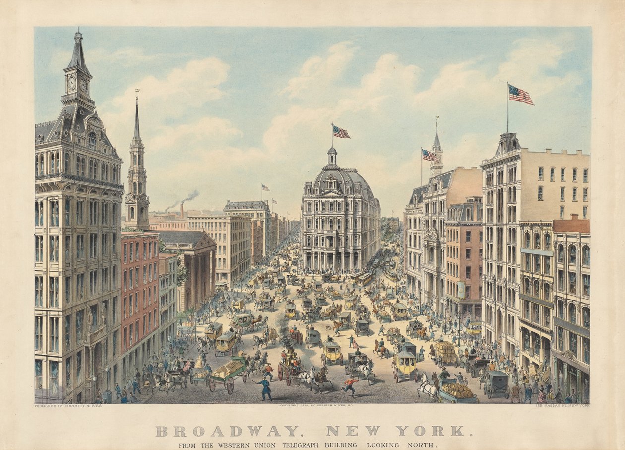 Broadway, New York: Från Western Union Telegraph Building Looking North av Currier and Ives