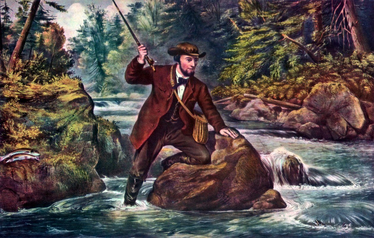 Bäcköringsfiske, 1862. av Currier and Ives