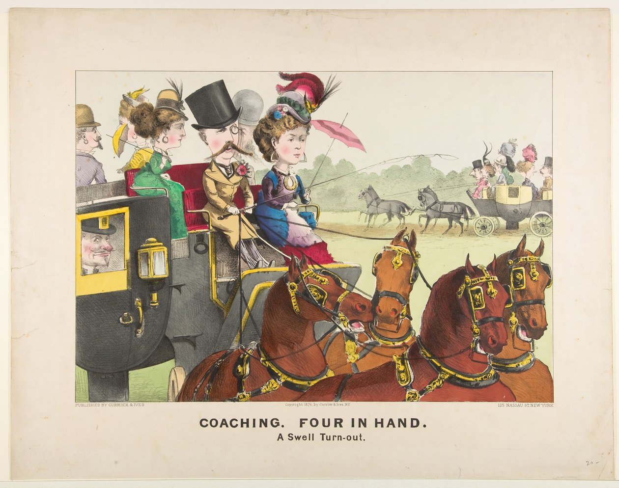Coaching - Fyra i hand - A Swell Turn-out, 1876. av Currier and Ives