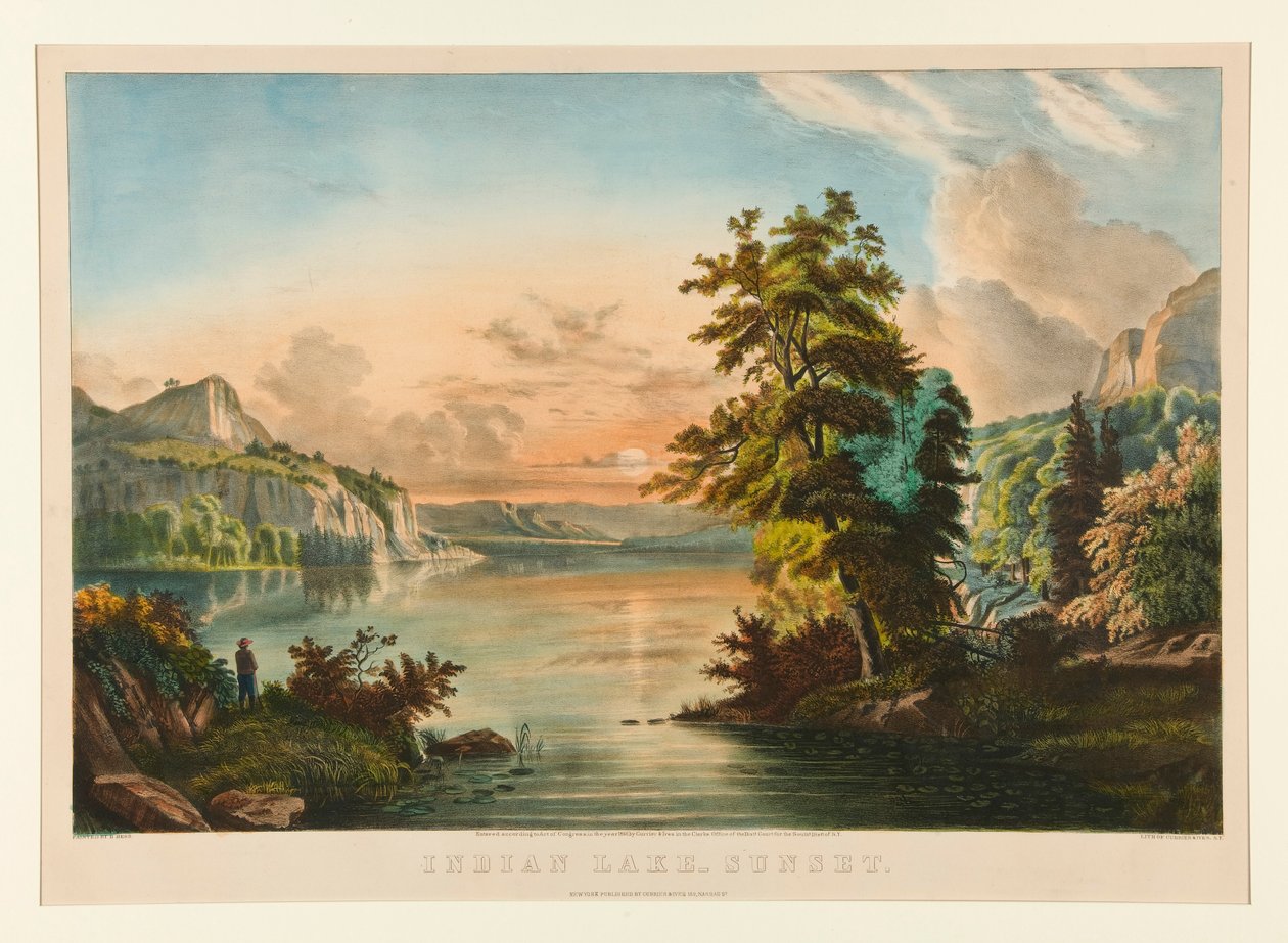 Indian Lake - solnedgång av Currier and Ives
