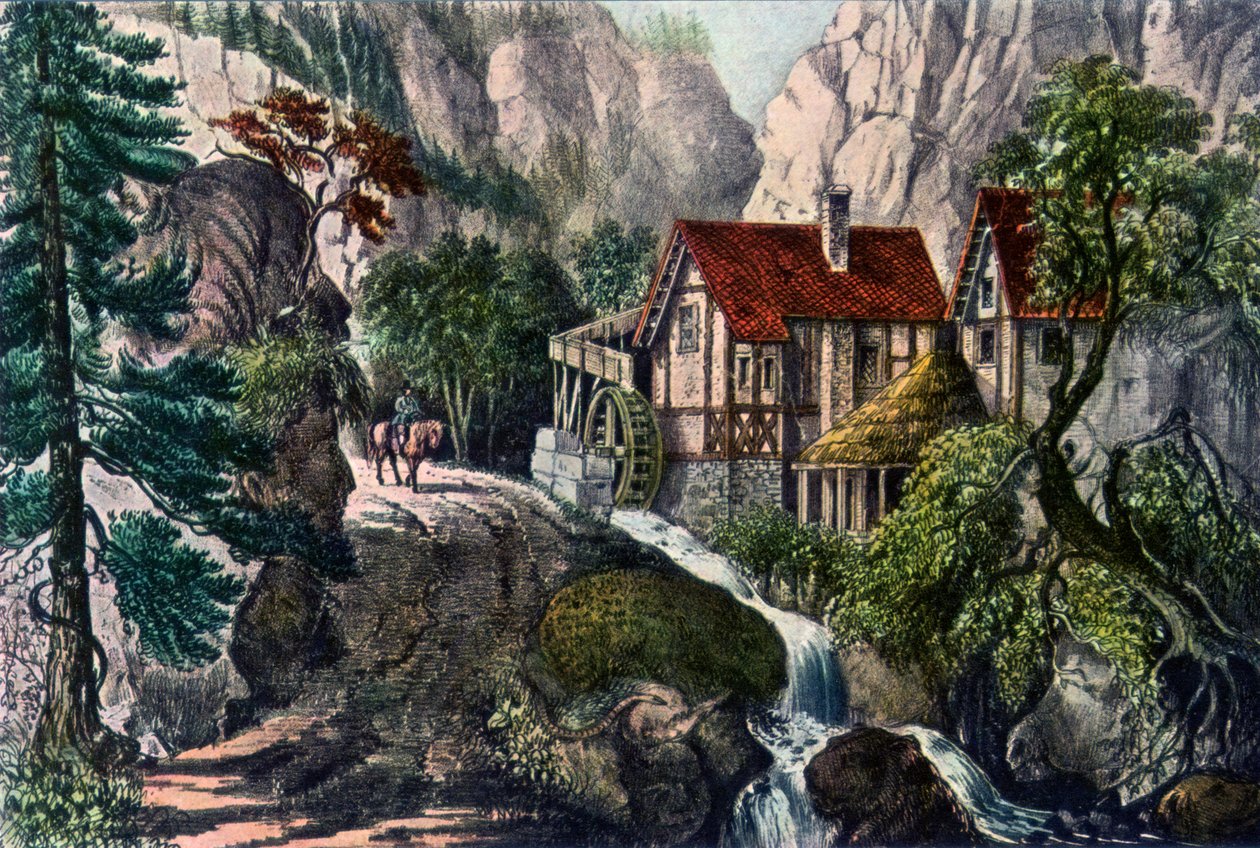 Gamla schweiziska kvarnen, 1872. av Currier and Ives