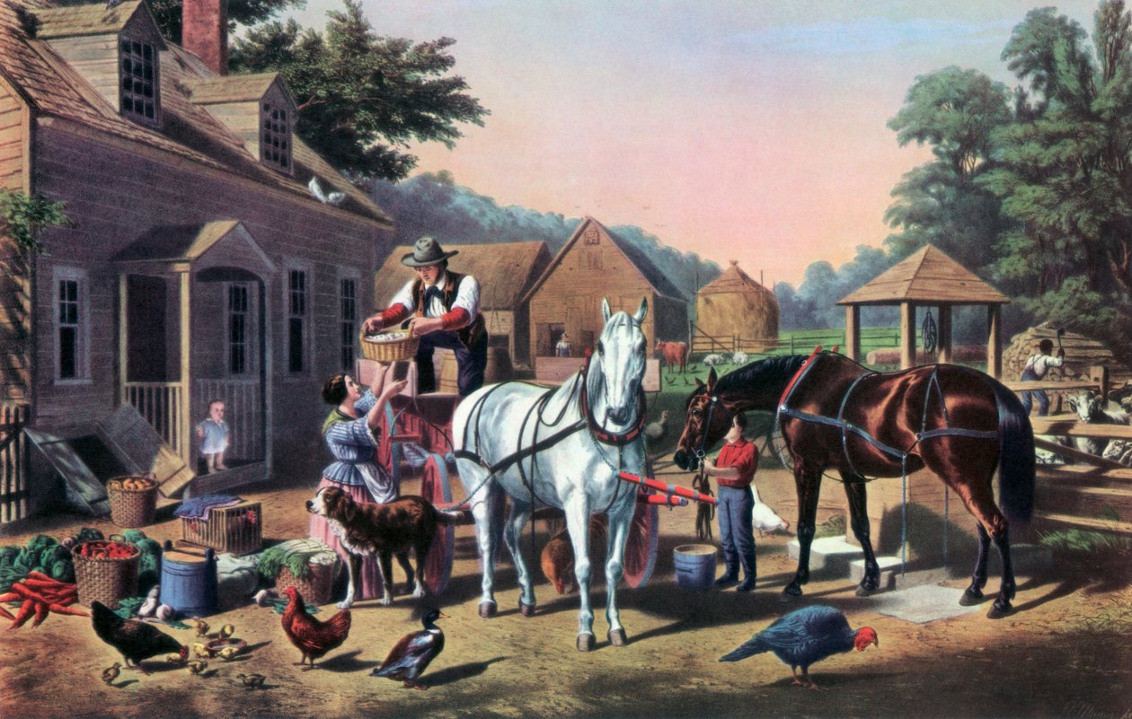 Förbereder sig för marknaden, 1856. av Currier and Ives