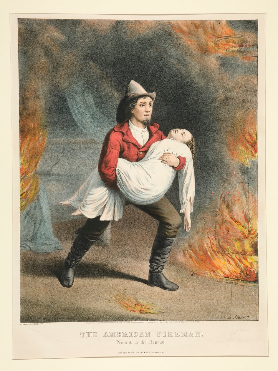 Den amerikanska brandmannen / Uppmaning till räddning av Currier and Ives
