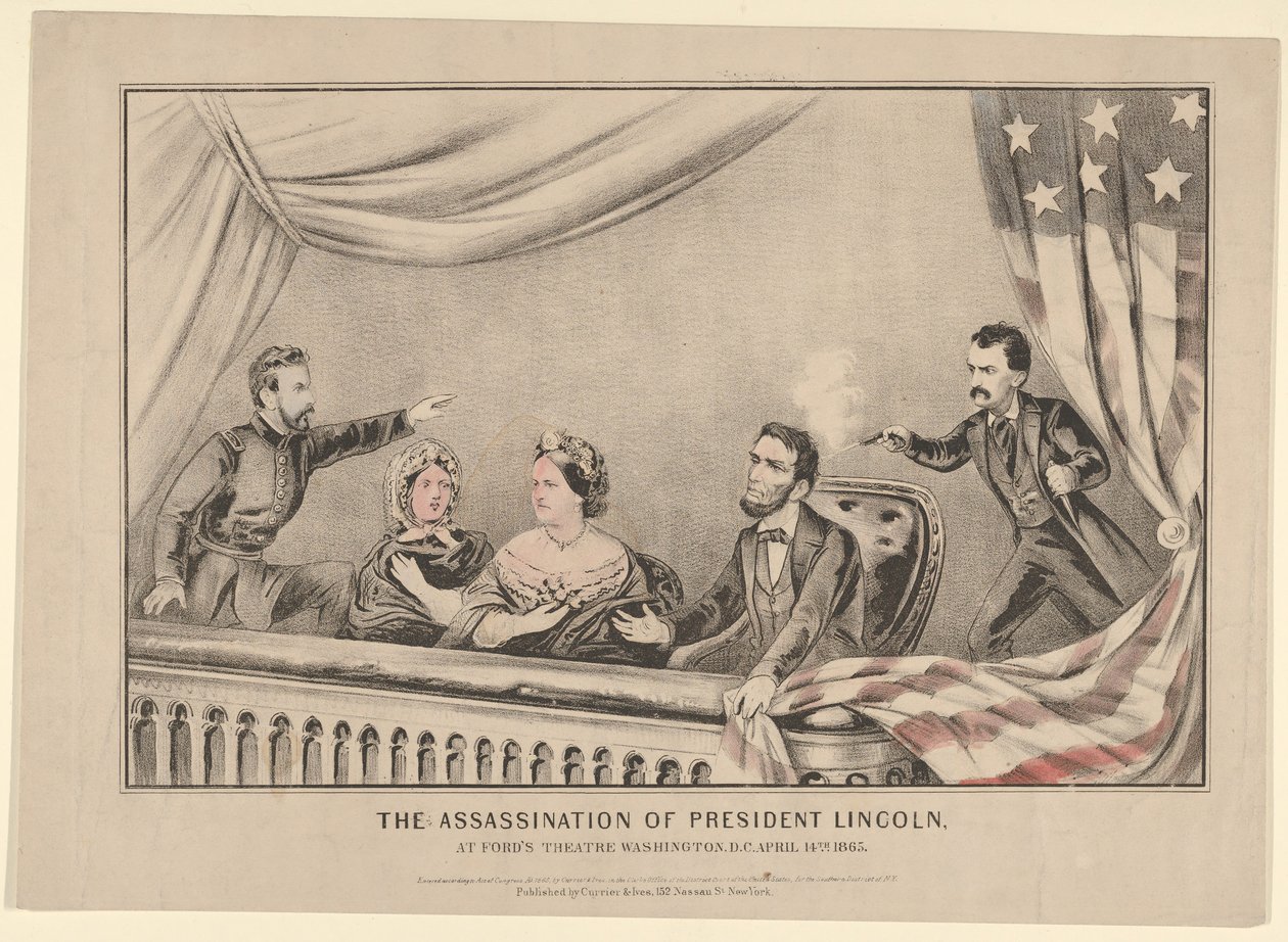 Mordet på president Lincoln på Fords Theatre, Washington D.C., 14 april 1865, 1865. av Currier and Ives