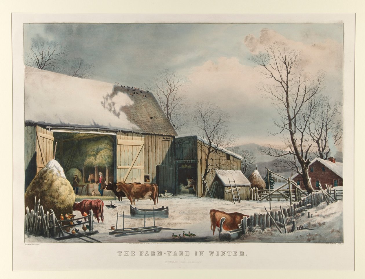 Gårdsgården på vintern av Currier and Ives