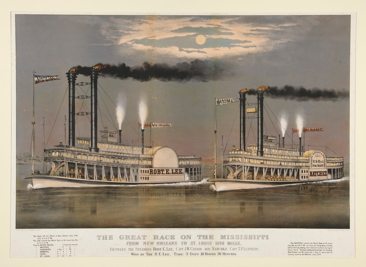 The Great Race på Mississippi/från New Orleans till St. Louis 1210 Miles av Currier and Ives