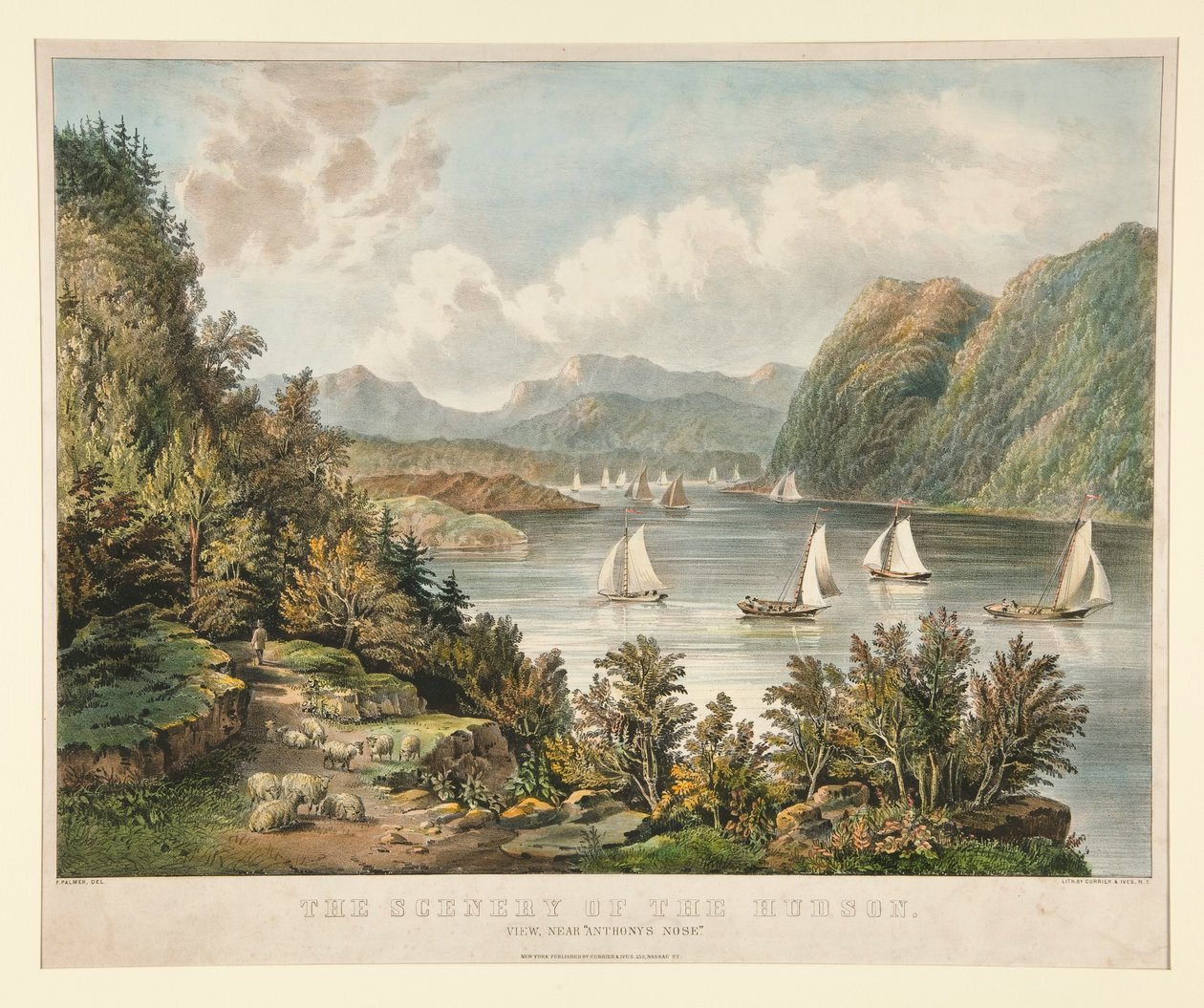 The Scenery of the Hudson. Utsikt, nära av Currier and Ives