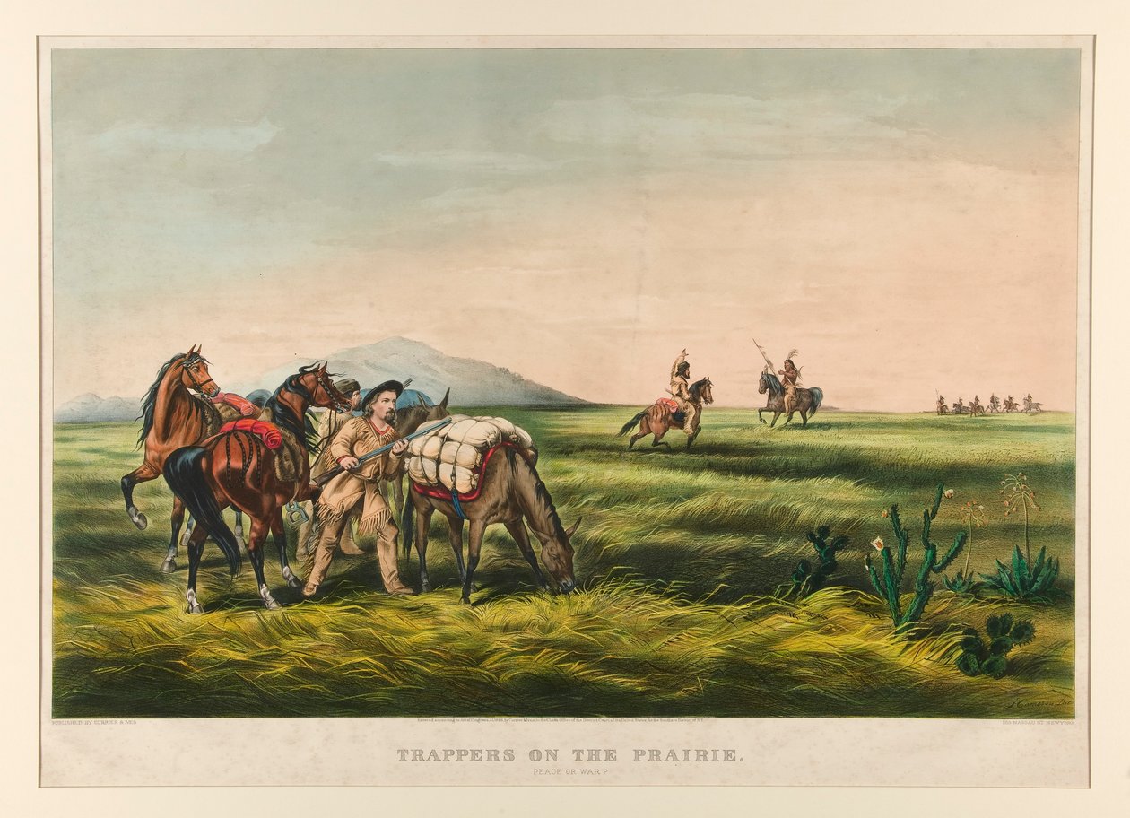 Trappers on the Prairie / Fred eller krig? av Currier and Ives