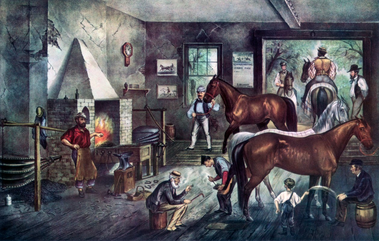 Travsprickor vid smedjan, 1869. av Currier and Ives