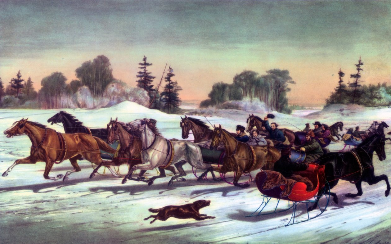 Travsprickor på snön, 1858. av Currier and Ives