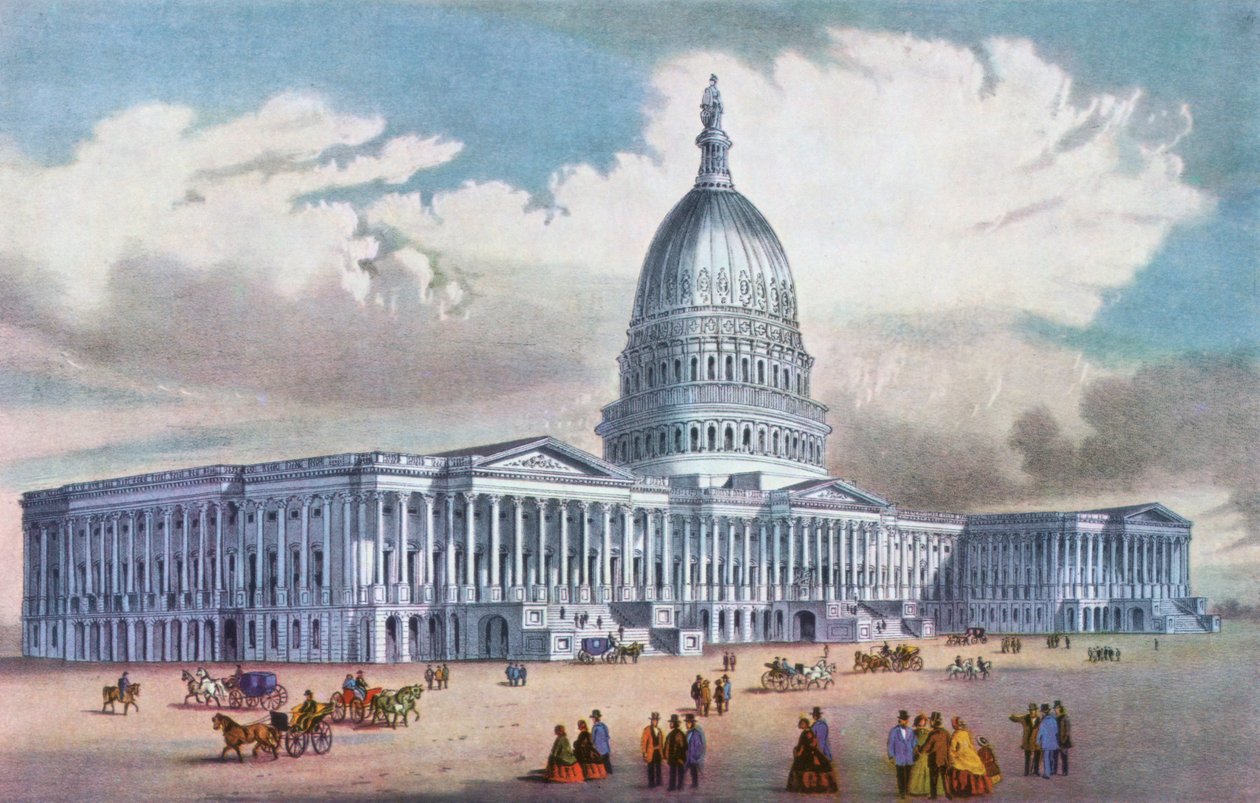 Washington, United States Capitol, 1800-talet. av Currier and Ives